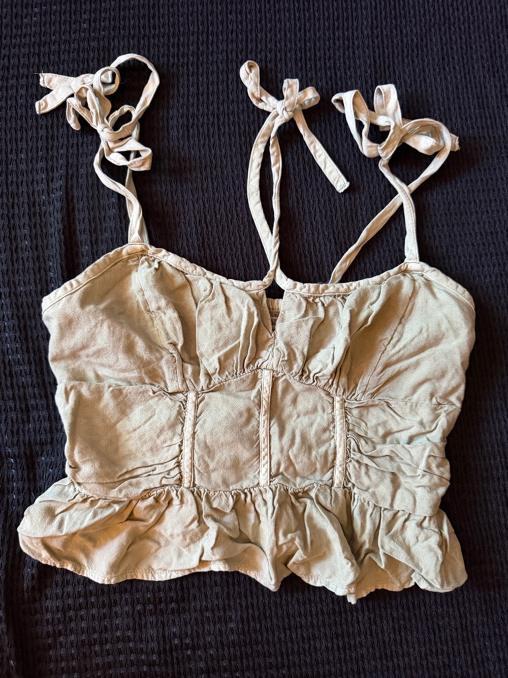 American Eagle Outfitters Tan Tie-Shoulder Peplum Cami